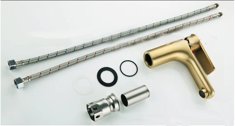 Single Handle Sink Mixer Tap Hot and Cold Water Bathroom Basin Brushed Gold Faucet