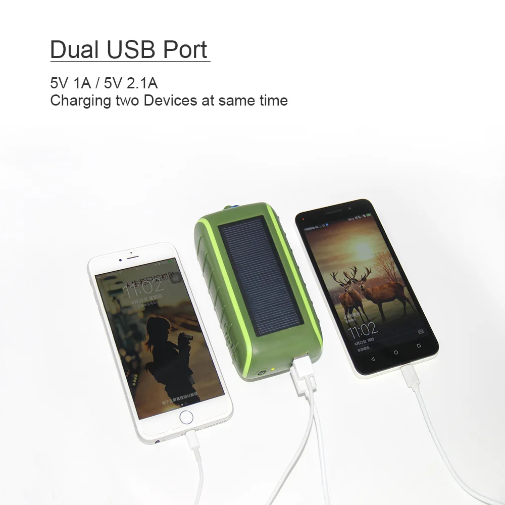 Solar Panel +Hand Crank Dynamo + Power Bank + Emergency Camping Flashlight