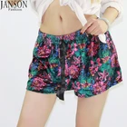 women tropical print casual beach velvet shorts