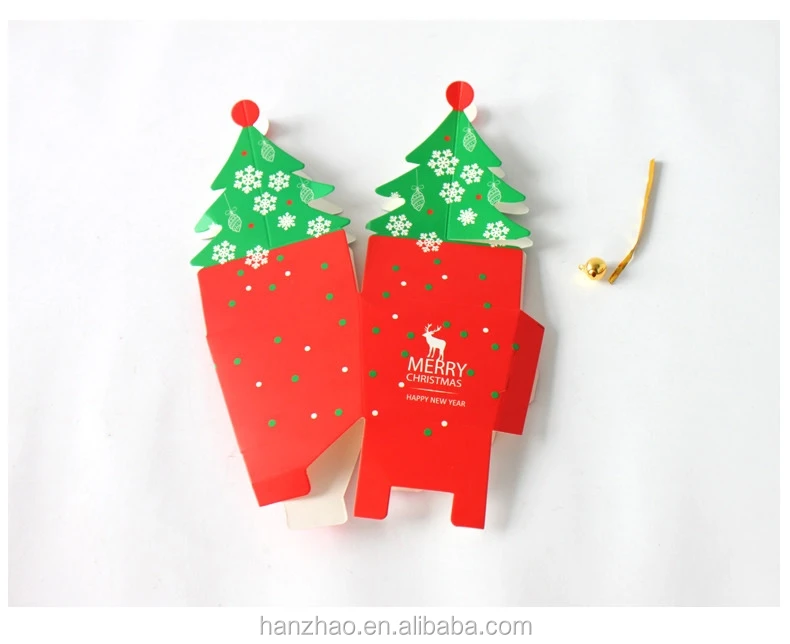 christmas tree shaped paper candy box gift boxes with bell