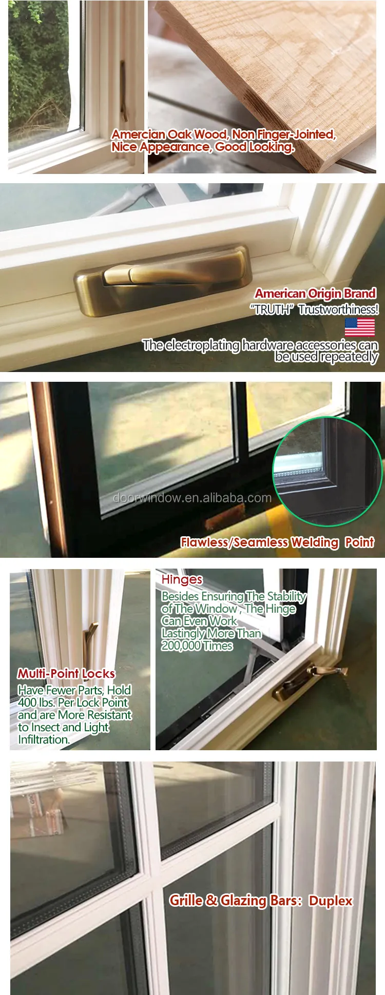 American NAMI certified wood aluminum composite crank casement windows