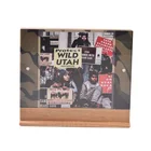 Transparent acrylic table holder magnetic picture frame advertising sign display stand wood and acrylic sign holder