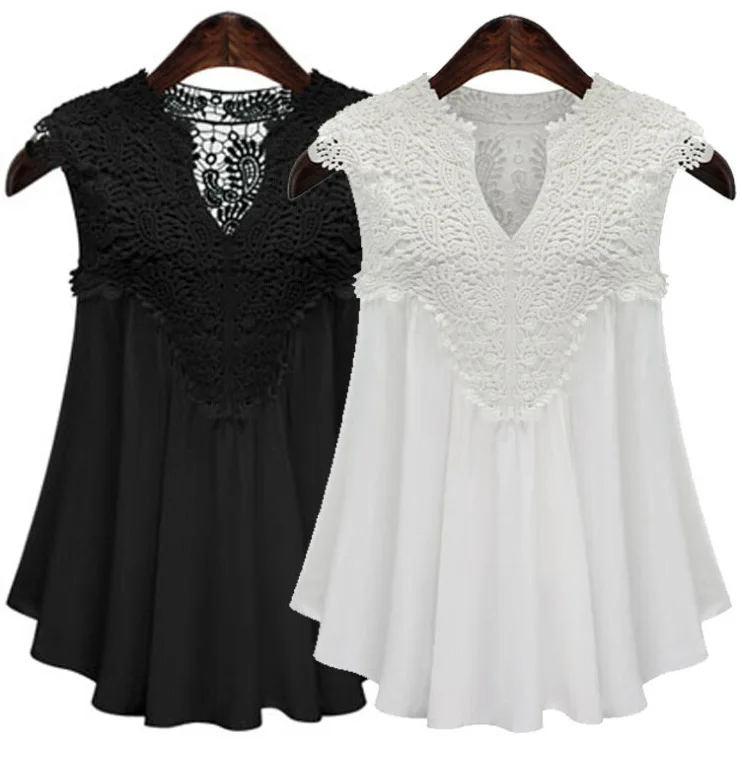 Fashion 2021 Plus Size Lace V Neck Blouse Women Black Chiffon Sleeveless Blouse, White, black
Fashion 2021 Plus Size Lace V Neck Blouse Women Black Chiffon Sleeveless Blouse, White, black