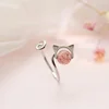 925 silver fresh and cute strawberry stone cat shape opening ring women