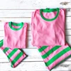Wholesale Girls Pink and Green Stripes Pajamas Family Pjs Set