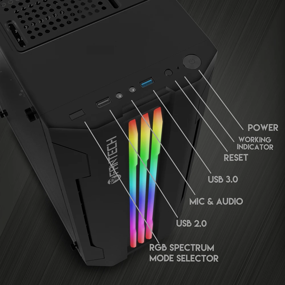FANTECH STRIKE CG72 RGB Middle Tower Cas5 FANTECH STRIKE CG72 RGB Middle Tower Case 5
