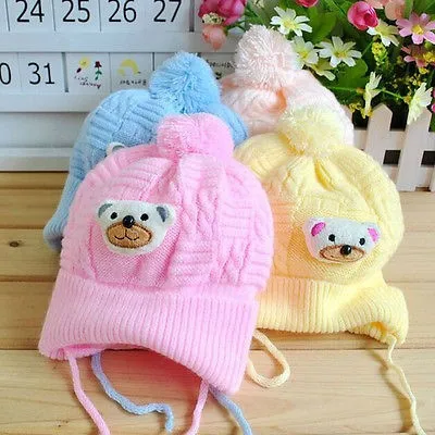 Baby Boy Girl Infant Toddler Cute Soft Crochet Bear Hat Beanie Warm Newborn Cap