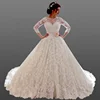 Romance Long Sleeve Wedding Dresses Sash Lace Ball Gown Wedding Dress Bridal Gown With Bow