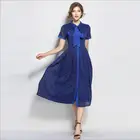 2018 casual dress navy bule dress Lace dress with Bow tie for women