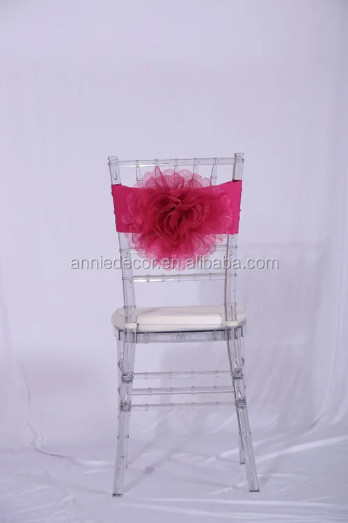 Popular sale organza 3D flower shaped wedding chair sashes band