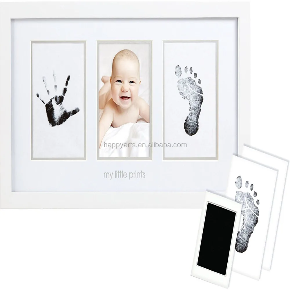 Newborn Baby Handprint and Footprint Photo Frame Kit with an Included Clean-Touch Ink Pad to Create Baby's Prints