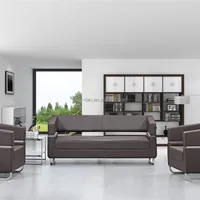 Modern Brown Leather Office Sofa Set