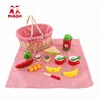 Pretend play food set fruits cakes children simulation wooden picnic basket toy for kids