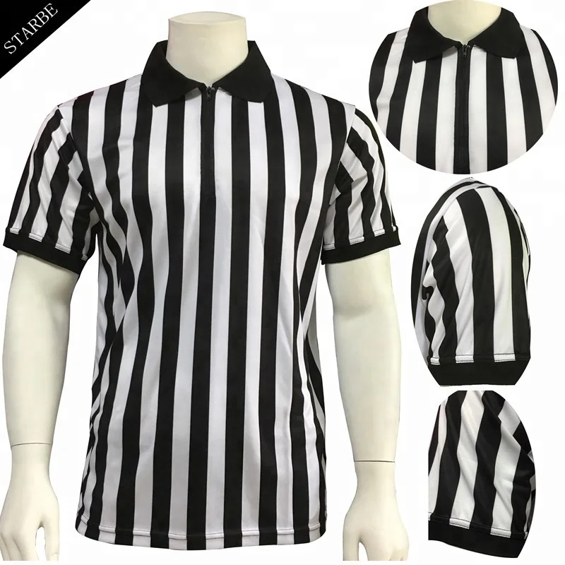 sublimation black white zip front referee shirt no pocket, Black and white
