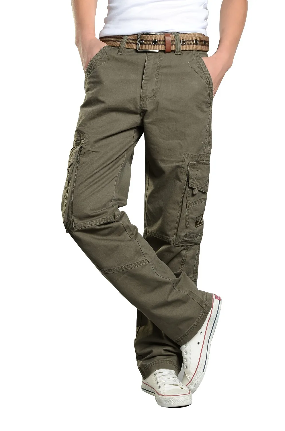 Abetteric Mens Stylish Washed Casual Loose-Fit Classic-Fit Cargo Trousers