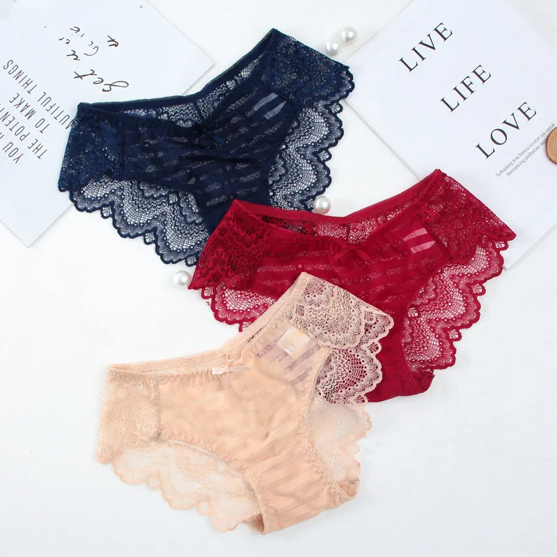 Sexy Lace Panties Women Cozy Lingerie Tempting Pretty Briefs Cotton Low