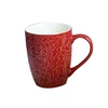 Red customized design ceramic embossed coffee handled mug in glaze without spoon