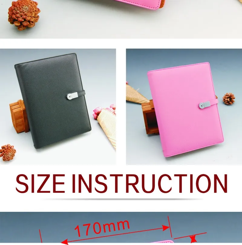 diary business office ring binder a5 notebook with power bank