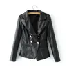 Western style good quality pu lady leather black jacket women slim blazer with button
