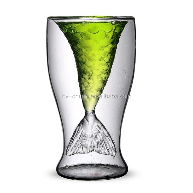 100ml Borosilicate Glass Double Walled Glass Mugs Mermaid Cup Wine Whiskey Coffee Glassware