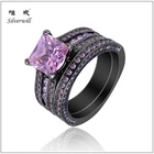 Silverwill rings set in 925 silver dark gold with genial light pink gem and bijou stone for birthday gift