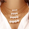 >>>New Multilayer Golden Chain Metal Imitation Pearl Beads Pendant Necklaces For Women Jewelry Weddings Clavicle Short Necklace