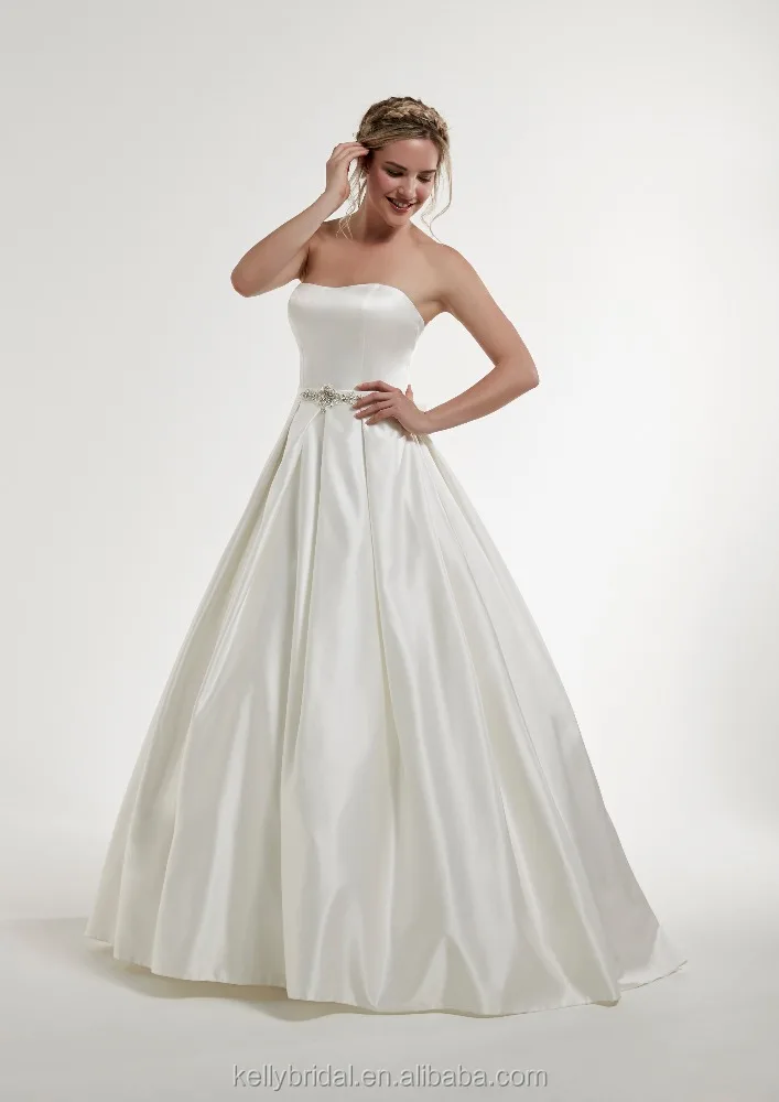 ZM 16131 new white ivory wedding dress bridal gown custom design with beaded sash elegant duchess satin wedding dresses