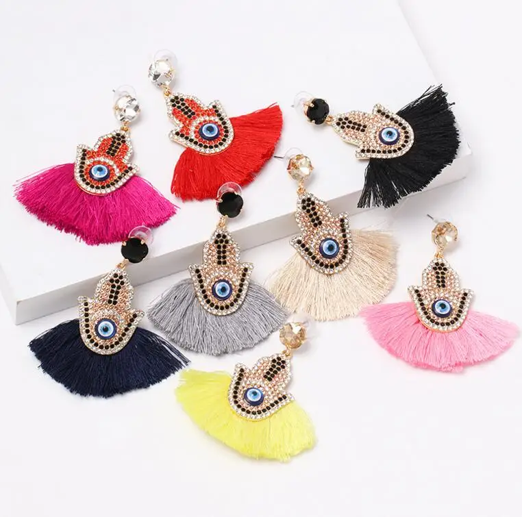 

WIIPU Design Palm Eyes Tassel Earrings for Women Girl Wedding Statement Jewelry Gift Boho Luxury Fringed Drop Earings