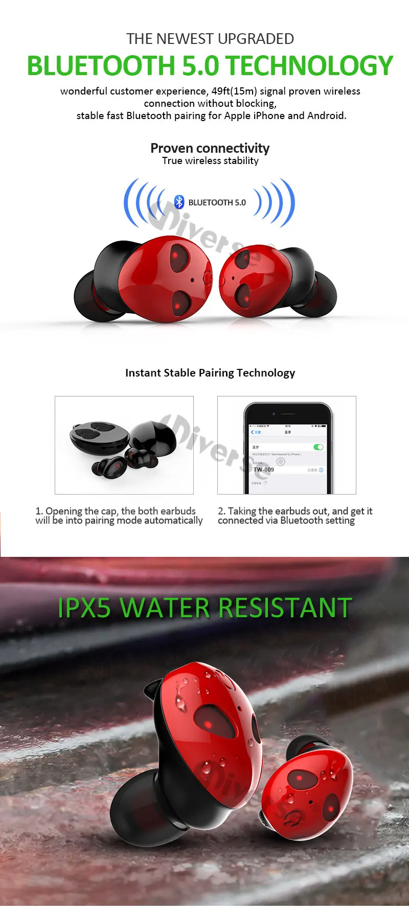 v50 mini tws wireless earbuds sports IPX earphones blue tooth wireless - ANKUX.COM