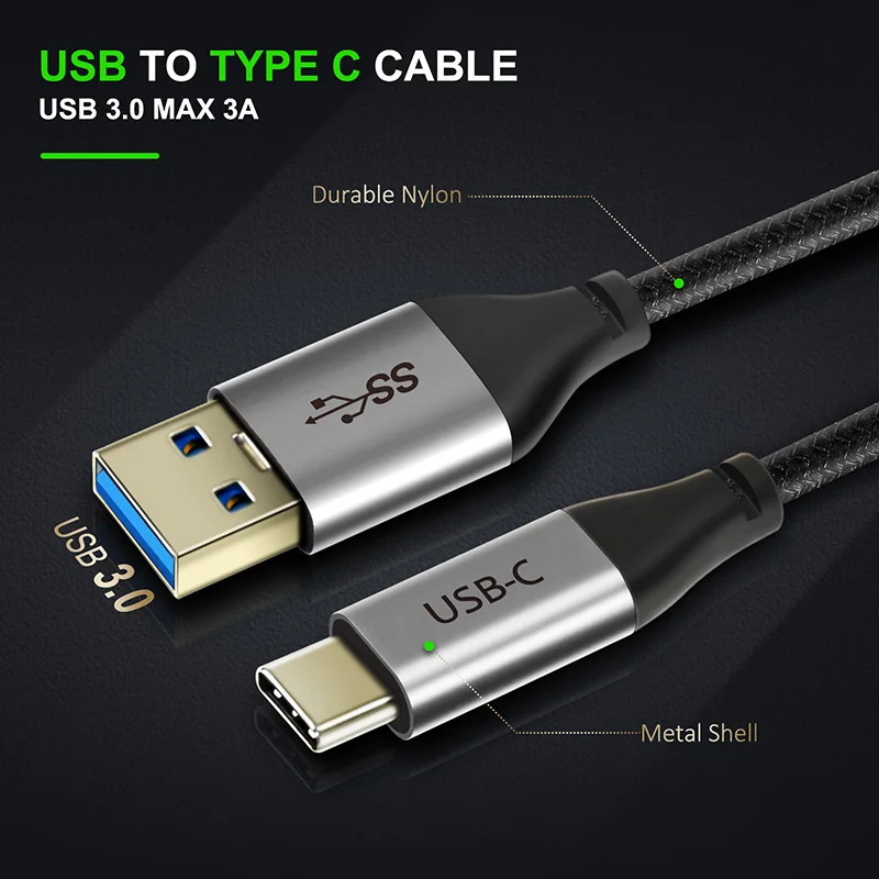 CABLETIME USB C 3.0 Type c Nylon Mobile Phone Cable 3.0A 5Gbps Fast Charging For Huawei Samsung Xiaomi One Plus,1m 3ft - ANKUX.COM