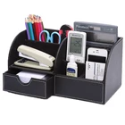 Multifunctional PU Leather Office Desk Organizer Desktop Stationery Pen Holder