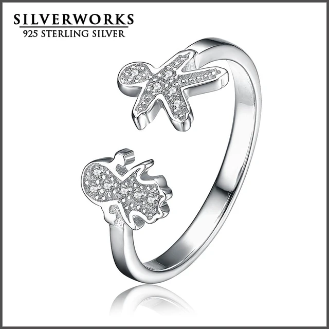 925 sterling silver pave setting cz boy and girl adjustable ring