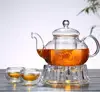 400ml/600ml/1000ml Strong Borosilicate Glass CLear Teapot Tea Set Warmer Infuser Double Wall Cups Glass Teapot sets