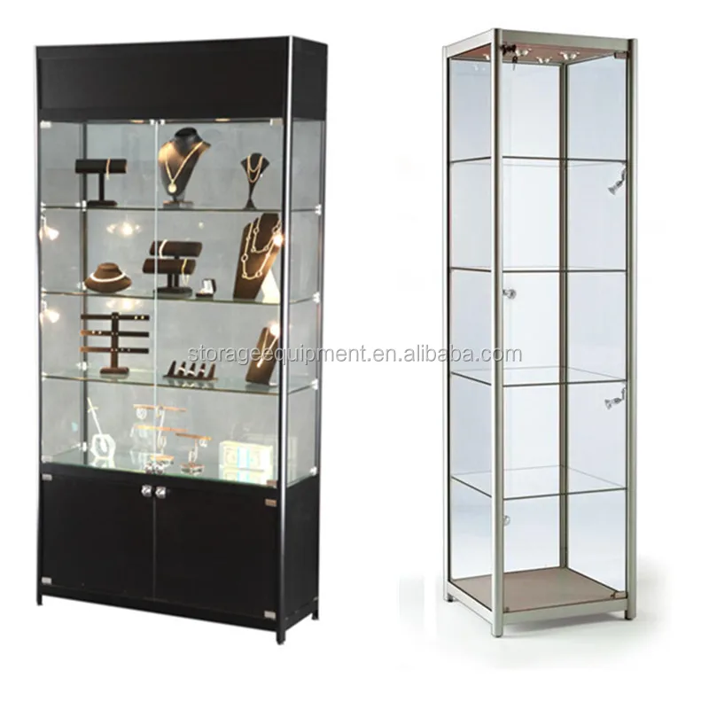 2019 modern silver glass display cabinet with double glass door & spotlight  - buy glass display cabinet,display cabinet product on alibaba