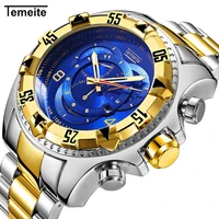 

TEMEITE 020G-inter gold Men's Watch Luxury Stainless Steel Band Alloy Dial Analog Quartz Watches Men Watch relogio masculino