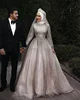 2019 Latest Bling Muslim Wedding Dress Long Sleeve Sequin Islamic Women Modern A Line Formal Bridal Gowns With Cathedral Veil
