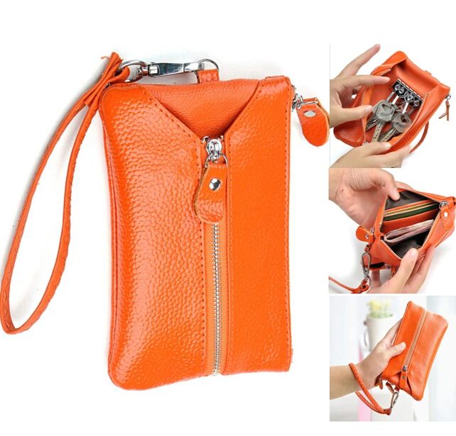 New Fashion Key Wallets Women Men Genuine Leather Key Bag Card Wallet Housekeeper For Key Chain Holder Bag Purse Case Zipper