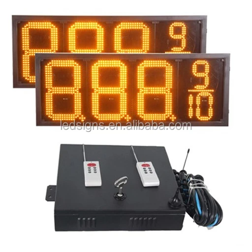 Hidly 12 Inch Waterproof LED Gas Price Display Yellow Digital GAS Signs Complete Package W/ RF Remote Control