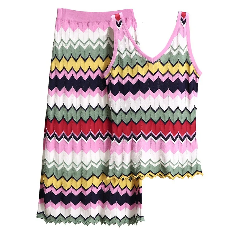 Fashion Rainbow Striped Two-Piece Skirt Sets V-neck Dress for Women Summer Casual Wearing, Rainbow striped dress colors
Fashion Rainbow Striped Two-Piece Skirt Sets V-neck Dress for Women Summer Casual Wearing, Rainbow striped dress colors