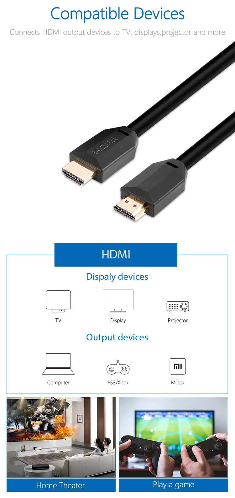 PVC Molding 2.0 TV HDMI Cable 4K 3D 1080P High Speed HDMI Cable With Double Ferrites - ANKUX.COM