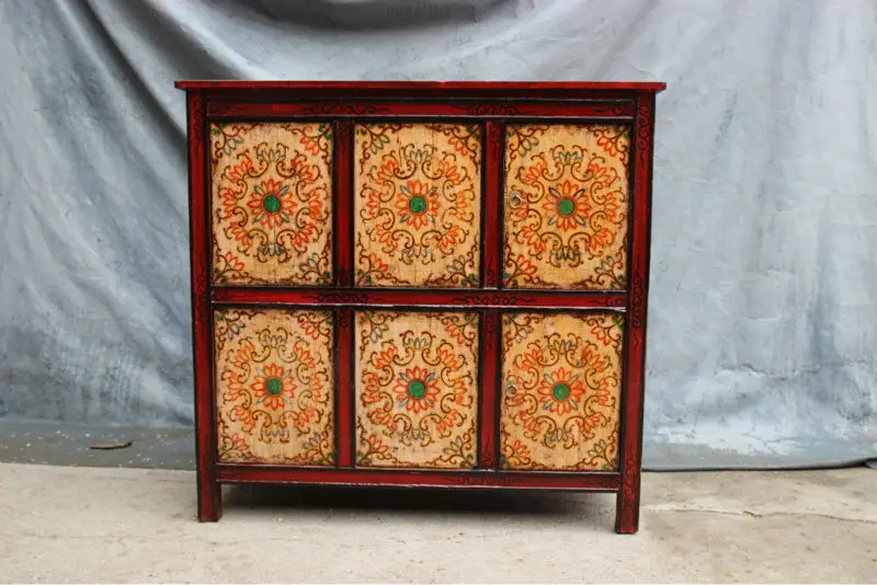 Tibetan Hand-painting reclaimed wood cabinet