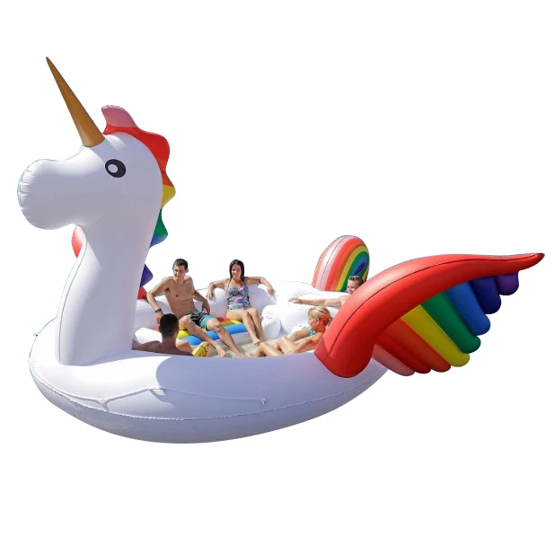 

17.38' Custom huge big inflatable flamingo unicorn swan 6 person pool float unicorn party island, White