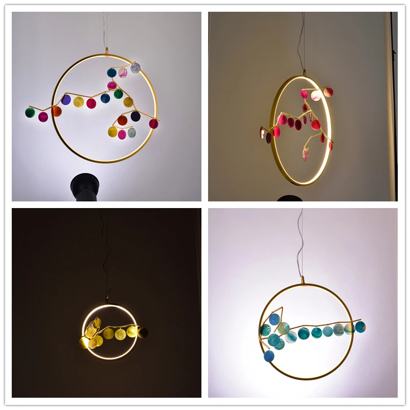 Modern Design home decor agate coffee shop green Aluminum LED round chandeliers