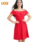 2018 Casual Dresses Slash Neck Lady Fashionable Off the Shoulder Red Black Mini Dress Women