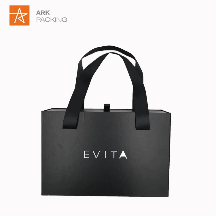 factory customized logo rigid gift box with ribbon handle