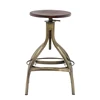 Indoor Home Furniture Wooden Seat Retro Bar Stool With Metal Base