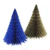 2 Pcs Blue, Gold Series Paper Honeycomb Merry Christmas Tree for Christmas, Shopping Malls Decoration