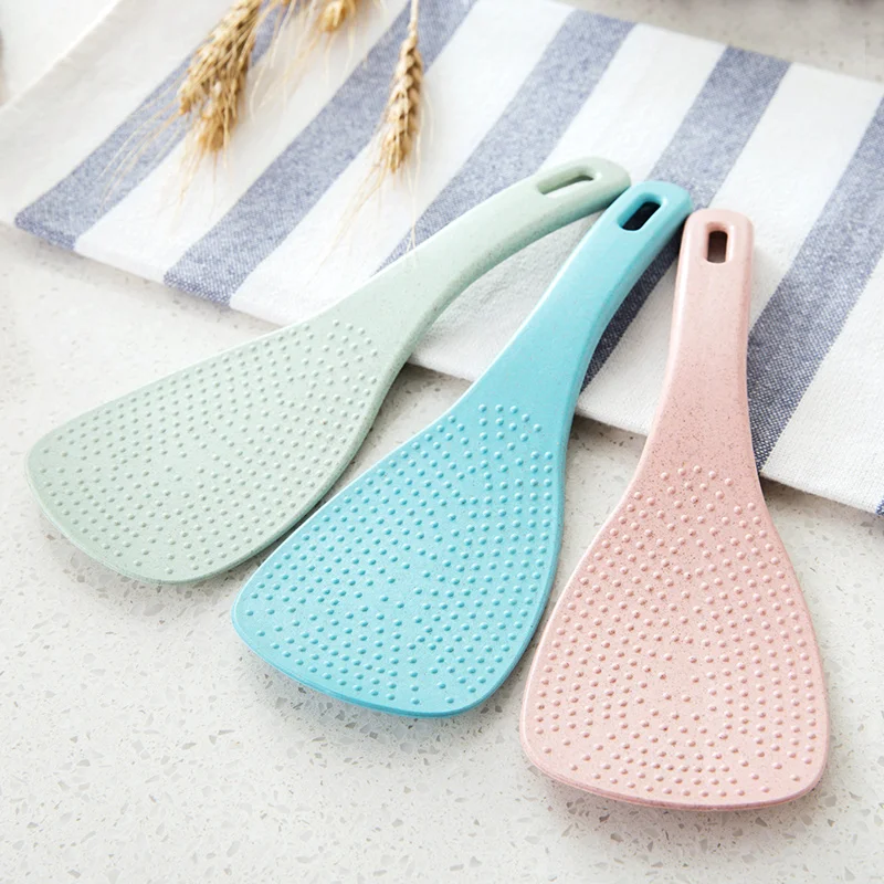 2Pcs Creative Non-Stick Rice Paddle Spoon Novelty & Durable AUHOKY Premium Wheat Straw Fish Shaped Standing Rice Spoons Cooker Scoop Shovel Household Kitchen Tools Blue + Pink 