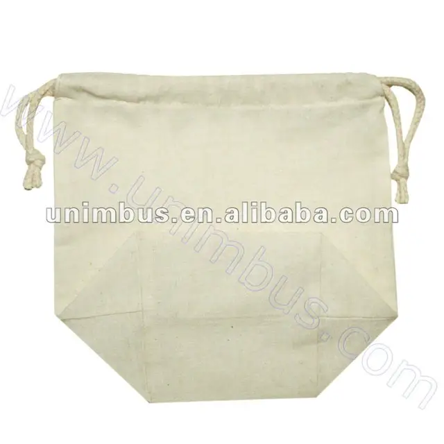 100% cotton natural color gusset muslin drawstring pouch bag