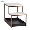 2018 Hot Square Marble Top Metal Tray Base 2 tiers Small End Gold Finish Side Table